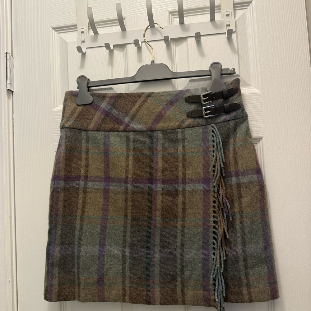 Lauren Ralph Lauren Plaid Mini Skirt in Olive, Purple, Brown